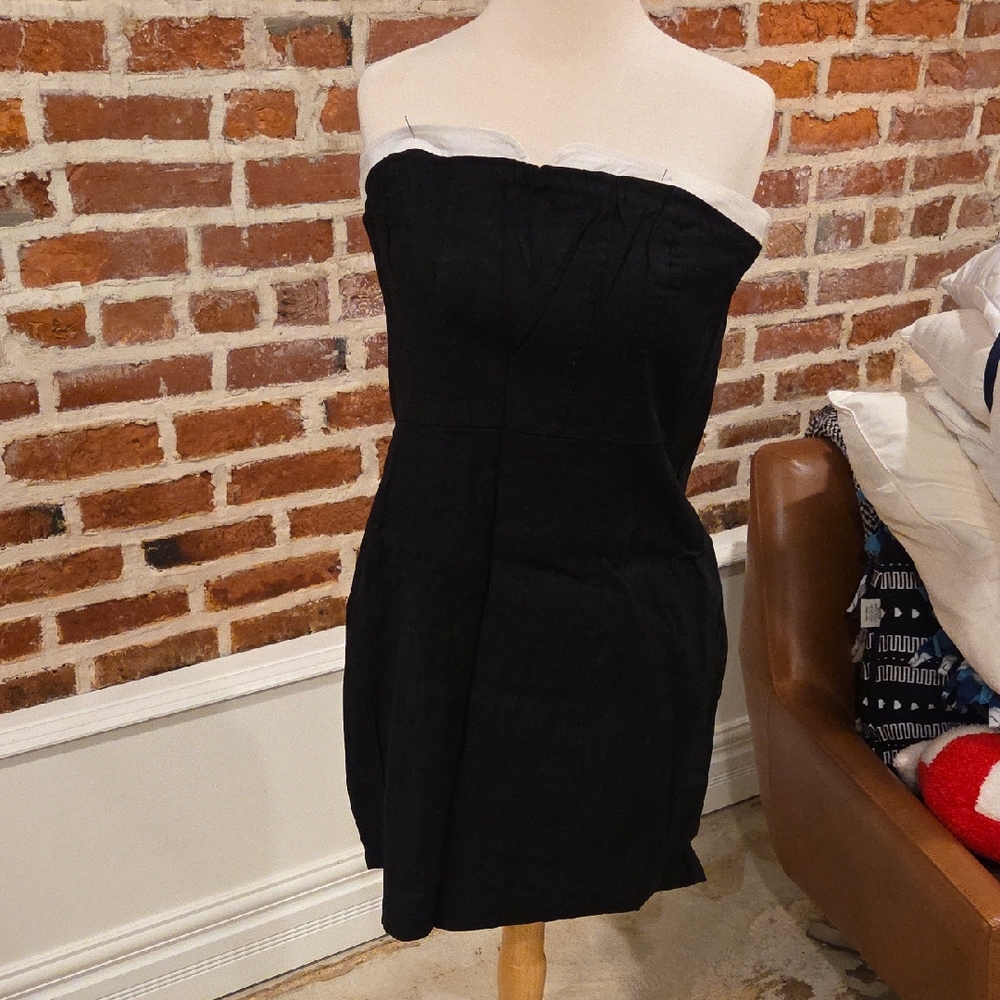 Maeve Black and White Strapless Dress